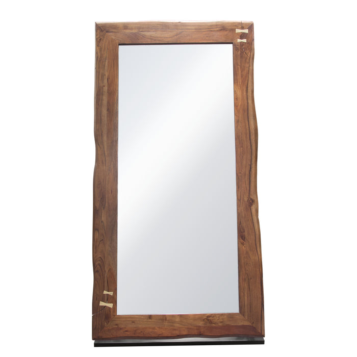 Vista Solid Acacia Wood Mirror w/ Live Edge in Walnut Finish w/ Gold Inlay & Black Self-Supporting Stand by Diamond Sofa