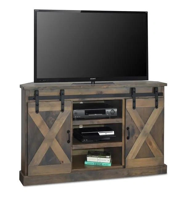 Legends Furniture Farmhouse 56" Corner TV Console in Barnwood