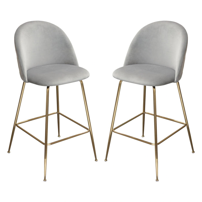 Lilly Set of (2) Bar Height Chairs in Grey Velvet w/ Brushed Gold Metal Legs by Diamond Sofa