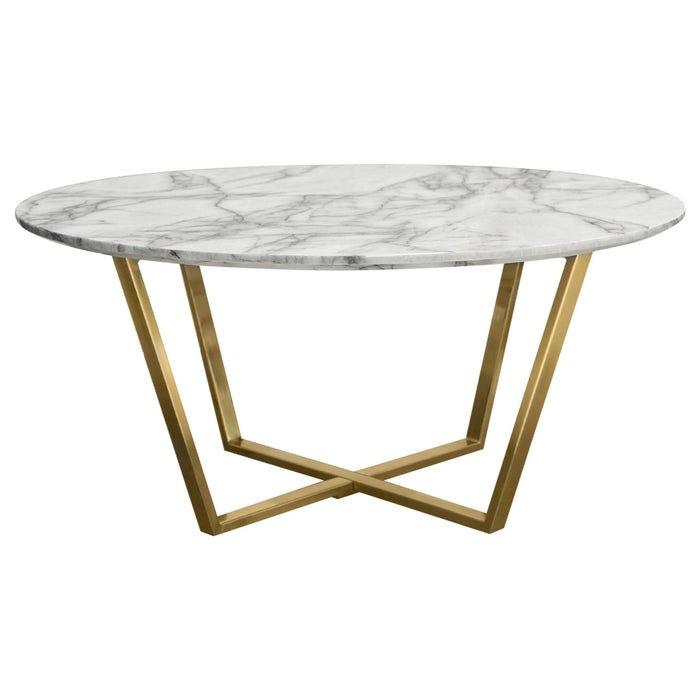 Vida 35" Round Cocktail Table w/ Faux Marble Top and Brushed Gold Metal Frame by Diamond Sofa