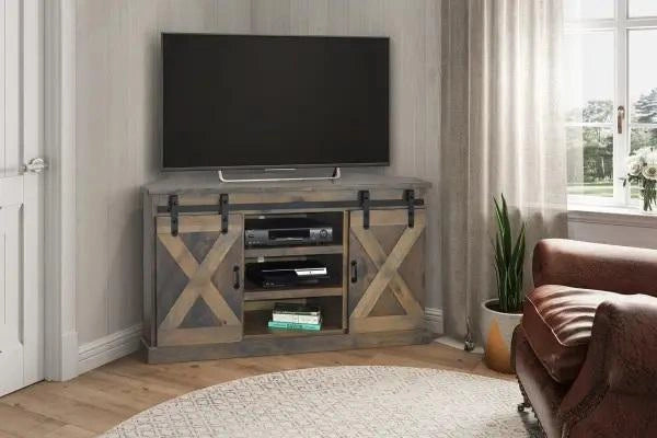Legends Furniture Farmhouse 56" Corner TV Console in Barnwood