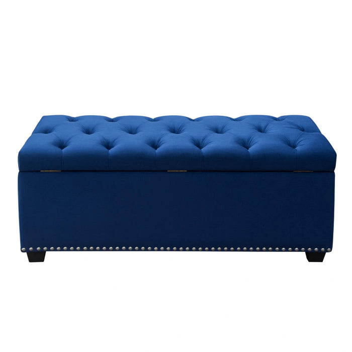 Majestic Tufted Velvet Lift-Top Storage Trunk w/ Nail Head Accent by Diamond Sofa - Royal Blue Velvet