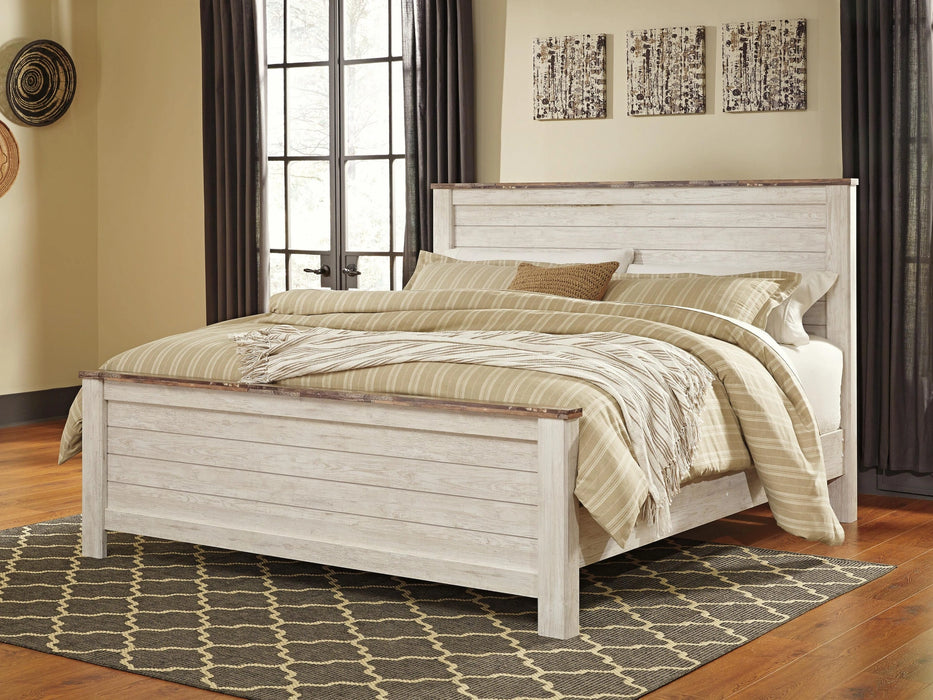 Willowton Panel Bed with Mirrored Dresser & 2 Nightstands