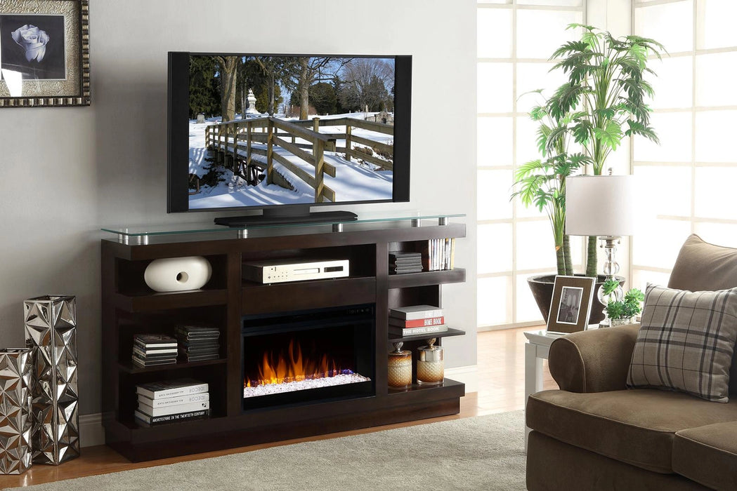 Legends Furniture Novella 65" Fireplace Console with Piers in Dark Chocolate