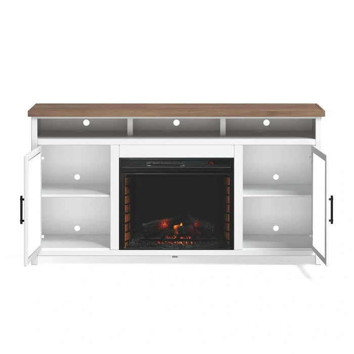 Legends Furniture Hampton Hampton 74" Fireplace Console in Barnwood with Jasmin White