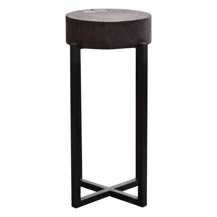 Alex Small 22" Accent Table with Solid Mango Wood Top in Espresso Finish w/ Silver Metal Inlay by Diamond Sofa