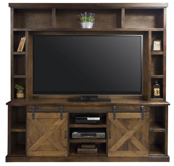 Legends Furniture Farmhouse 85" TV Console with Hutch in Aged Whiskey