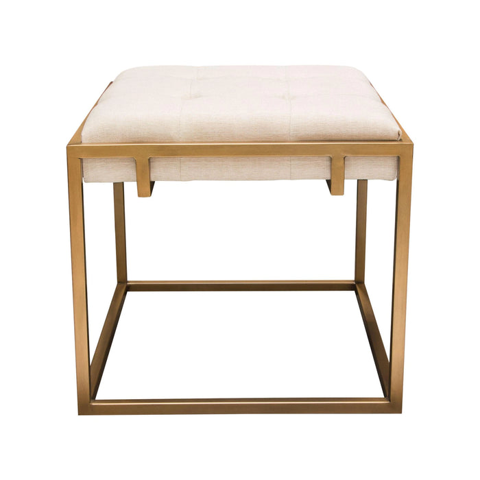 Babylon Small Accent Ottoman w/ Brushed Gold Frame & Padded Seat in Sand Linen by Diamond Sofa
