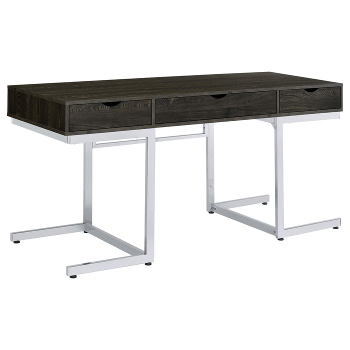 Noorvik 3-drawer Writing Desk Dark Oak and Chrome image