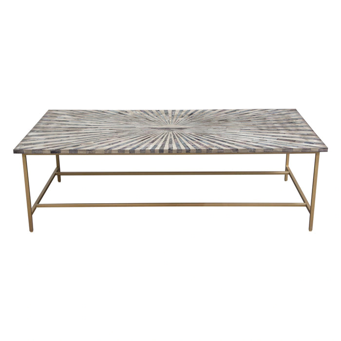 Prisma Cocktail Table w/ Dyed Bone Inlay Sunburst Top & Brass Legs by Diamond Sofa