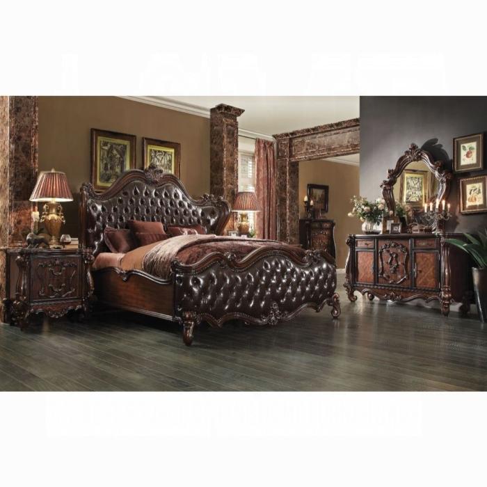 Versailles 2-Tone Dark Brown PU & Cherry Oak Queen Bed