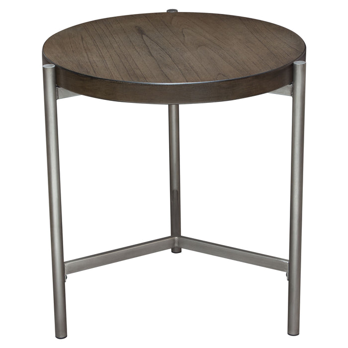 Atwood 22" Round End Table w/ Grey Oak Veneer Top & Brushed Silver Metal Base by Diamond Sofa