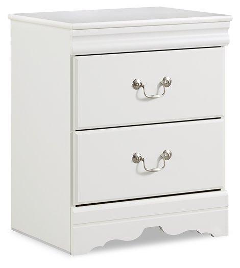 Ashley Furniture Anarasia nightstand with a sleek wood finish and modern design, featuring a single drawer and open storage shelf.