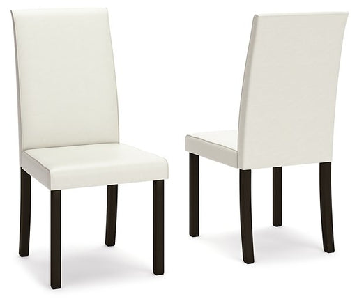Ashley Furniture Kimonte dining chair with beige upholstered seat and dark wood legs, modern design for dining room decor