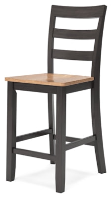 Ashley Furniture Gesthaven dining room set with a rectangular table and six upholstered chairs, shown from an angled side view.
