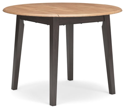 Ashley Furniture Gesthaven dining room set with a rectangular table and six upholstered chairs, shown from an angled side view.