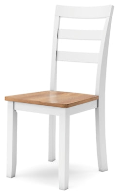 Ashley Furniture Gesthaven dining room set with a table and six chairs, shown from an angled view.