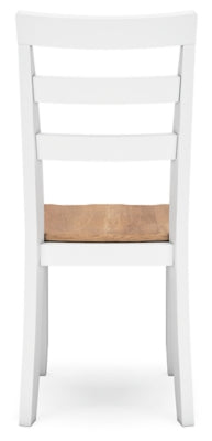 Ashley Furniture Gesthaven dining room set with a rectangular table and six upholstered chairs, shown from the back view.