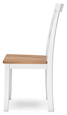 Ashley Furniture Gesthaven dining room set with a wooden table and matching chairs, shown from a side angle.