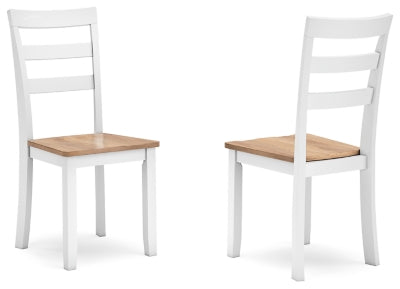 Ashley Furniture Gesthaven dining room set with a wooden table and six upholstered chairs, viewed from an angle.