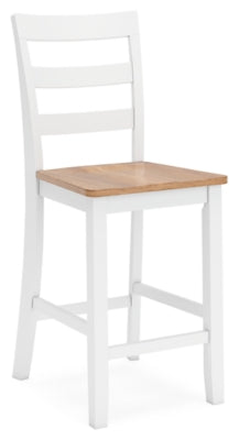 Ashley Furniture Gesthaven dining set with a table and six upholstered chairs, shown from an angled view.