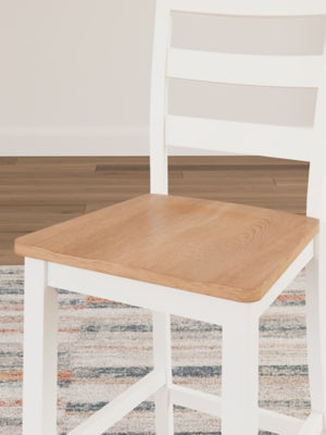 Ashley Furniture Gesthaven dining room set with a wooden table and six matching upholstered chairs, detailed view of the dining arrangement.