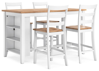 Ashley Furniture Gesthaven dining room set with a wooden table and six upholstered chairs, shown from an angled perspective.