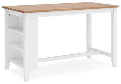 Ashley Furniture Gesthaven dining room set with a wooden table and six matching chairs, shown from an angled view.