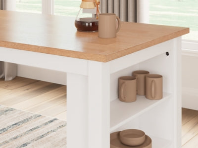 Ashley Furniture Gesthaven dining room set with a wooden table and six upholstered chairs, detailed view of the elegant dining arrangement.
