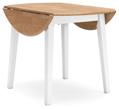 Ashley Furniture Gesthaven dining room set with a wooden table and matching chairs, shown from an angled side view.