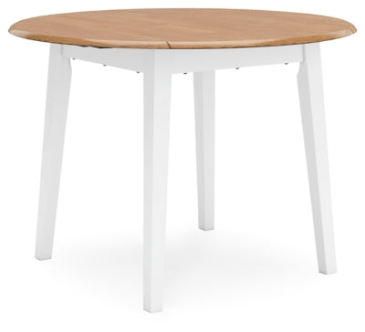 Ashley Furniture Gesthaven dining set with a rectangular table and six upholstered chairs, shown from an angled perspective.