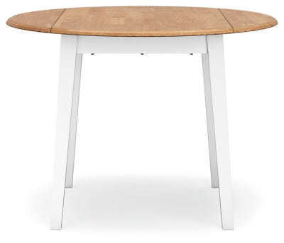 Ashley Furniture Gesthaven dining room set with a wooden table and matching chairs, shown from a head-on view.