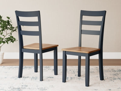 Ashley Furniture Gesthaven dining room set with a wooden table and six upholstered chairs in a classic, elegant design.
