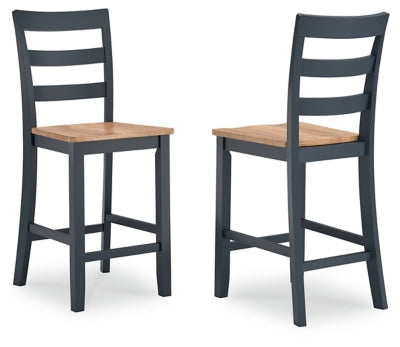 Ashley Furniture Gesthaven dining room set with a wooden table and six matching chairs, shown from an angled perspective.