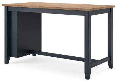 Ashley Furniture Gesthaven dining room set with a large wooden table and six matching upholstered chairs, viewed from an angle.