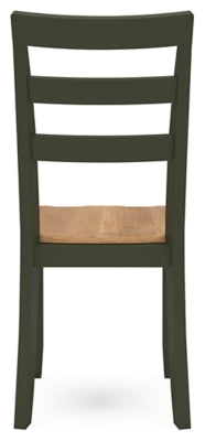 Ashley Furniture Gesthaven dining room set with a wooden table and matching chairs, shown from the back view.