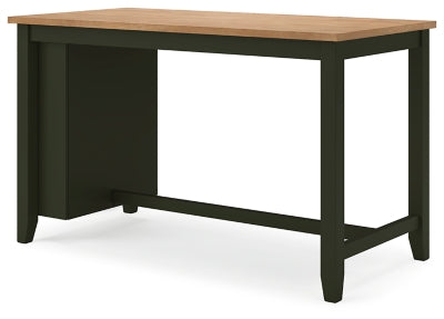 Ashley Furniture Gesthaven dining room set with table and six chairs, shown from an angled view in a modern kitchen setting.