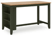 Ashley Furniture Gesthaven dining room set with a rectangular table and six upholstered chairs, viewed from an angled perspective.