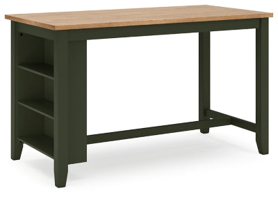 Ashley Furniture Gesthaven dining room set with a rectangular table and six upholstered chairs, viewed from an angled perspective.