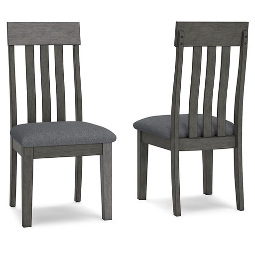 Ashley Furniture Hallanden dining chair with wooden frame and upholstered seat in a warm, earthy tone.