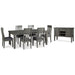 Ashley Furniture Hallanden dining room set with a rectangular table and six matching chairs in a modern design.