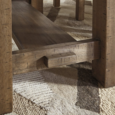 Ashley Furniture Moriville counter height dining set with a wooden table and upholstered chairs, perfect for modern dining rooms.