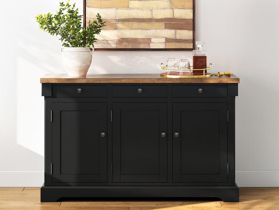 Ashley Furniture Wildenauer Dining Buffet with wood finish and multiple storage compartments, shown in a cropped view.