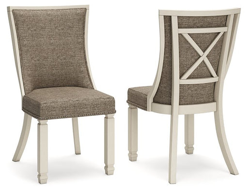 Ashley Furniture Bolanburg dining chair with upholstered seat and wooden legs, featuring a stylish and comfortable design.