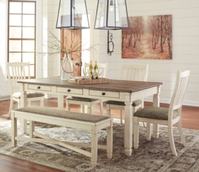 Ashley Furniture Bolanburg dining room set with a wooden table and matching chairs, showcasing a classic dining space design.