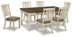 Ashley Furniture Bolanburg dining room set with a wooden table and matching chairs in a modern kitchen setting.