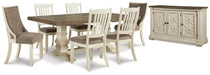 Ashley Furniture Bolanburg dining room set with a rectangular table and six upholstered chairs in a warm finish.