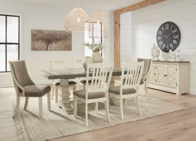 Ashley Furniture Bolanburg dining room set with a table and matching chairs, showcasing a contemporary wooden design.