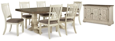 Ashley Furniture Bolanburg dining room set with a table and matching chairs, featuring dark wood finish and modern design.