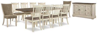 Ashley Furniture Bolanburg dining room set with a rectangular table and six upholstered chairs in a modern wood finish.